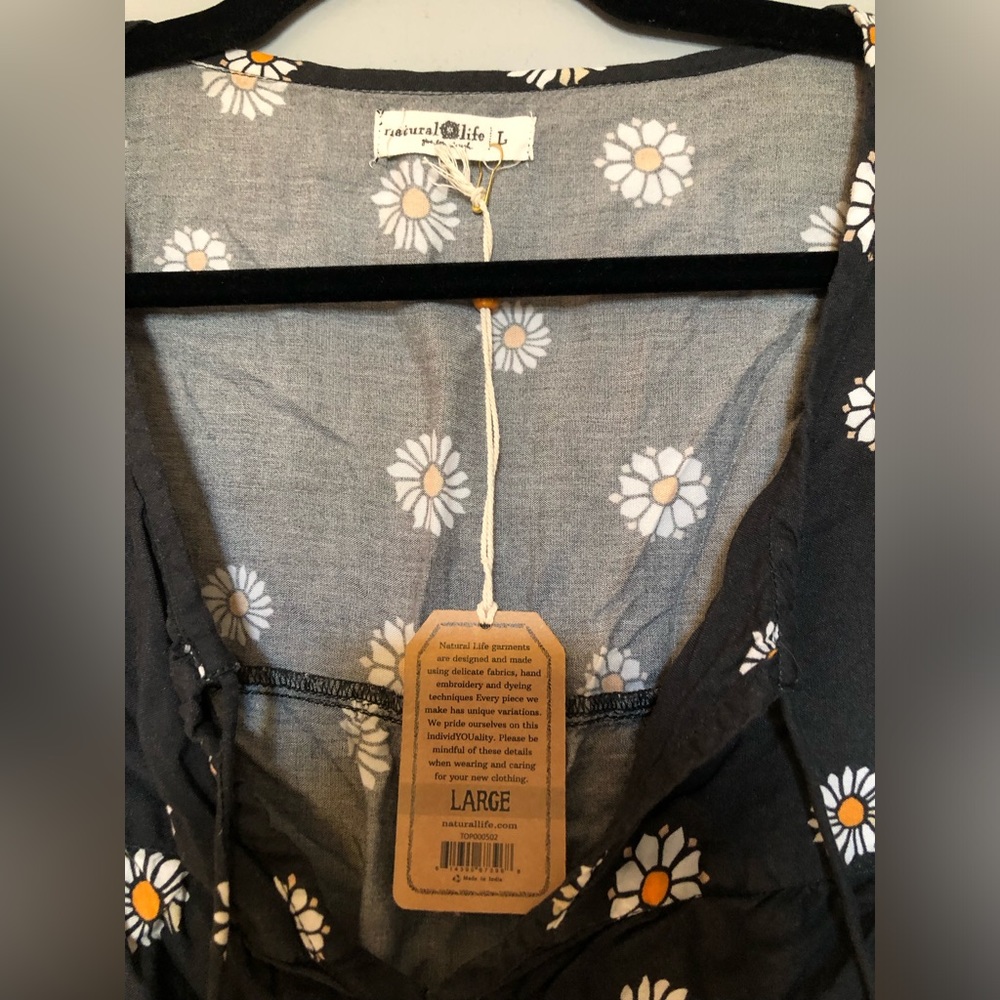 NATURAL LIFE Black Floral Border Peasant Blouse - Picture 2 of 4